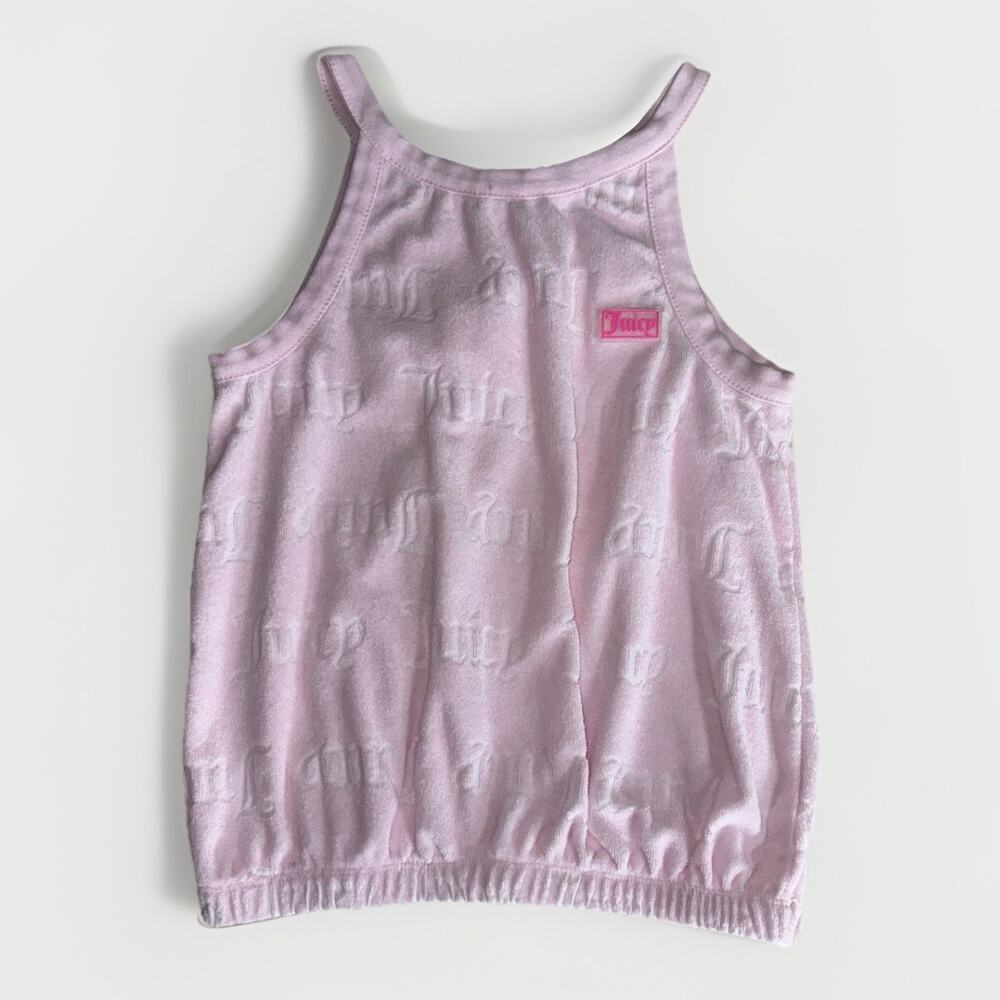 Juicy Couture Girls 8/10 Pink Terry Tank Top Embossed Logo Y2K Velour Style